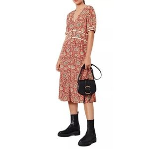 BA&SH Plume Printed Midi Dress Size‎ Small Red Floral